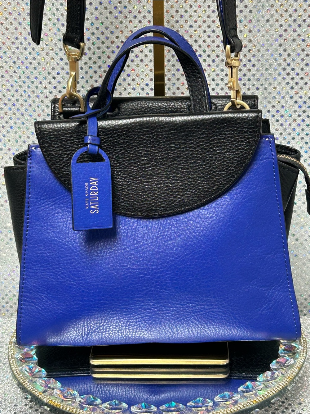 Kate Spade Saturday Blue and Black Leather Crossbody Bag Approx. 10 x 8 x 3.5